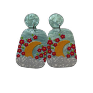 Sky & Moon‎ Design Glossy Pearl Acrylic Retro Ethnic Style Drop Earrings